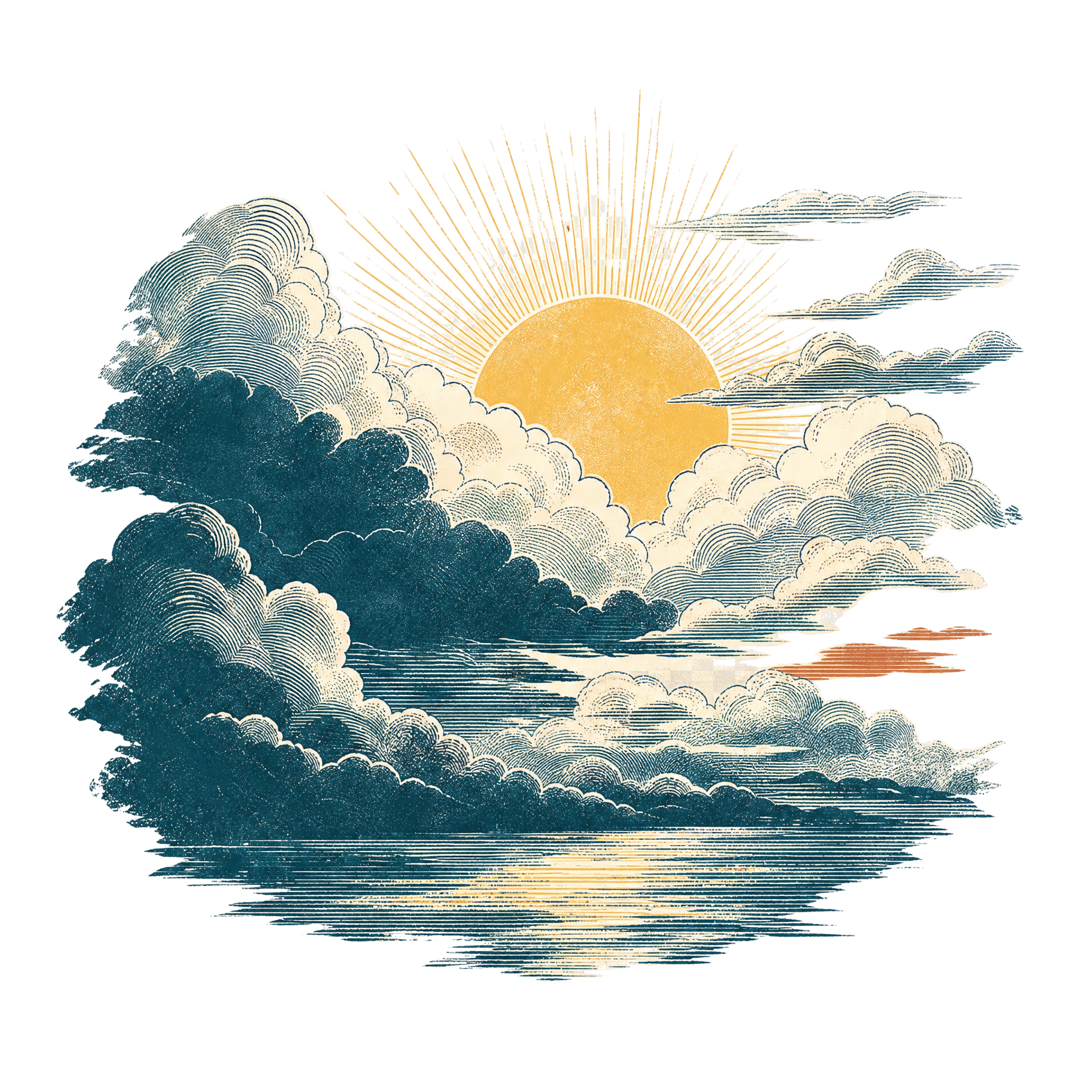 Sunlight breaking through layered clouds